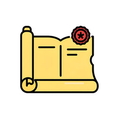 Open scroll or ancient document with a red seal, representing history, law, or certification isolated on transparent background
