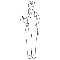 Skilled Medical Nurse Line Art &ndash; Nurse Vector Graphic with Clean Healthcare Identity &ndash; Nurse Drawing &ndash; Line Art Drawing of Nurse &ndash; Nurse Icon
