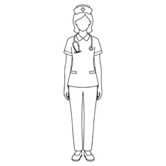 Expert Nurse Line Art – Nurse Vector Outline with Sharp Medical Precision – Nurse Drawing – Vector of Nurse – Nurse Sketch