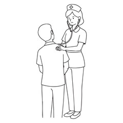 Caring Nurse Line Art – Nurse Vector Drawing with Smooth Hospital-Themed Lines – Nurse Drawing – Vector of Nurse – Nurse Sketch