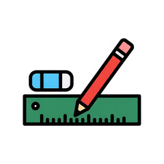 Pencil, ruler, and eraser for drawing and measuring, isolated on transparent background