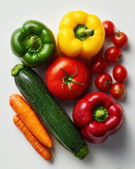 Fresh colorful mixed vegetables on white background