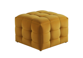 Fototapeta premium Tufted Mustard Yellow Velvet Cube Ottoman isolated on a transparent background