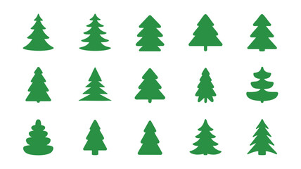 Fototapeta premium Green christmas tree icons set