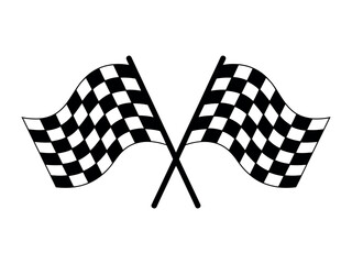 Two checkered flags are crossed in front of a white background to signify the start or end of a race.