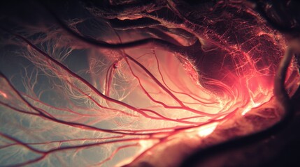 Close-up of Human Heart Anatomy with Visible Blood Vessels and Cardiac Structures