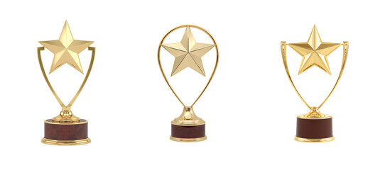 Gold star trophy with sleek design, symbolizing achievement and excellence isolated on transparent background. Generative Ai