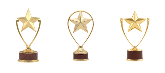Gold star trophy with sleek design, symbolizing achievement and excellence isolated on transparent background. Generative Ai