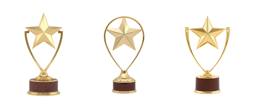 Gold star trophy with sleek design, symbolizing achievement and excellence isolated on transparent background. Generative Ai