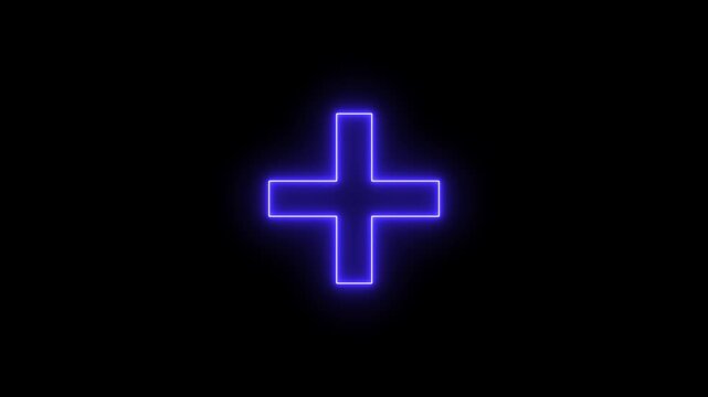 Neon Plus Symbol Line Animation &ndash; Glowing Positive Icon Motion Graphic. Neon Add Icon Motion &ndash; Digital Counting and Business Growth Symbol.