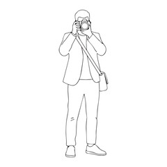 Skilled Outdoor Photographer Line Art – Photographer Vector Drawing with Defined Field Elements – Photographer Drawing – Vector of Photographer – Photographer Sketch