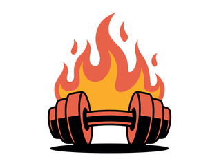 A dumbbell is engulfed in flames, symbolizing a fiery workout.