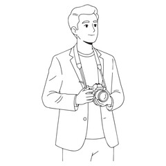 Contemporary Photographer Line Art &ndash; Photographer Vector Graphic with Elegant Professional Look &ndash; Photographer Drawing &ndash; Line Art Drawing of Photographer &ndash; Photographer Icon