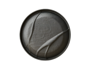 Circular metal plate with embossed organic pattern for design