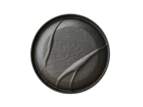 Circular metal plate with embossed organic pattern for design