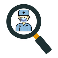 Doctor search flat icon on white background.