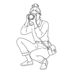 Classic Photographer Line Art – Photographer Vector Artwork with Structured Camera Detail – Photographer Drawing – Line Art Drawing of Photographer – Photographer Icon