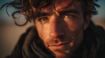 Outdoor Male Portrait Closeup with Warm Light