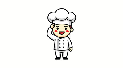 Cute Cartoon Chef Saluting in White Uniform.
