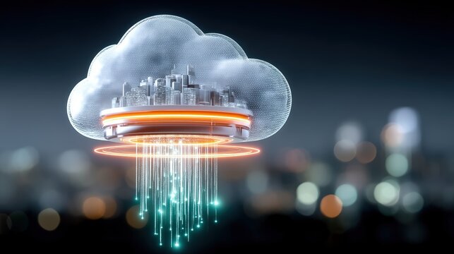 Futuristic cloud city visualization urban landscape digital art night scene abstract concept of technology - Powered by Adobe