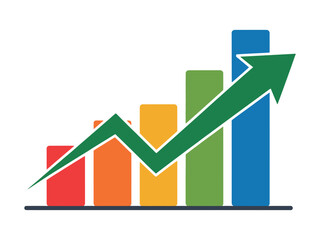 A business growth chart shows an upward trend with a green arrow indicating progress.