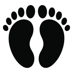 A pair of black human footprints, clearly showing the shape of the sole and toes, facing upwards, symbolizing walking, movement, or the presence of a person, isolated on