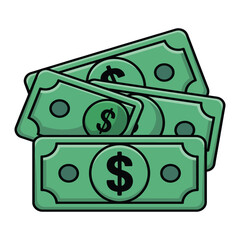 A stack of green dollar bills, representing money, finance, wealth, and payment, is neatly arranged and displayed, isolated on a