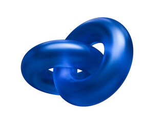 Blue Abstract Knot Shape 3D Rendered on White Background, Minimalist Glossy Geometric Infinity Loop Symbolizing Connection and Synergy.
