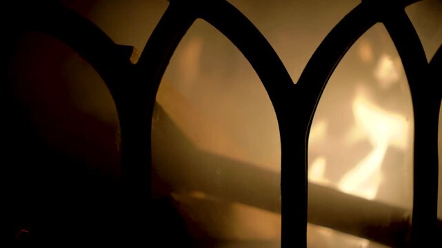 Wood Burning In Fireplace Of Old Cafe