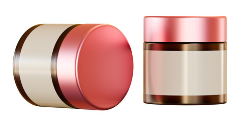 Luxury Cosmetic Cream Jar Mockup Set with Rose Gold Lid and Blank Label, Isolated Transparent Background Cutout for Product Branding and Skincare Packaging Design Template