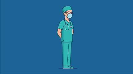 Medical Professional in Scrubs and Mask Standing.