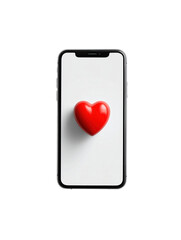 Digital Heart: A vibrant red heart rests atop the screen of a sleek smartphone, symbolizing modern affection, digital love, and online connection in the age of technology.