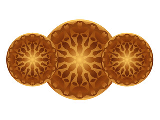 Three golden gradient mandala shapes on black background