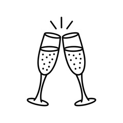 Toasting champagne glasses celebration doodle silhouette