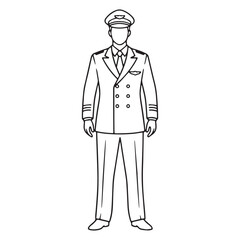 Experienced Pilot Line Art – Pilot Vector Artwork Depicting Confident Flight Professional – Pilot Drawing – Vector of Pilot – Pilot Sketch