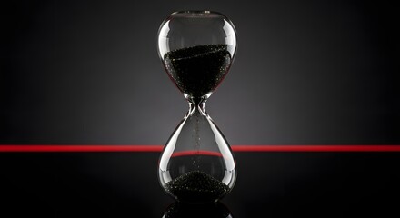 Elegant hourglass with shimmering black sand, a reminder to seize the moment and make every second count in time management and deadlines