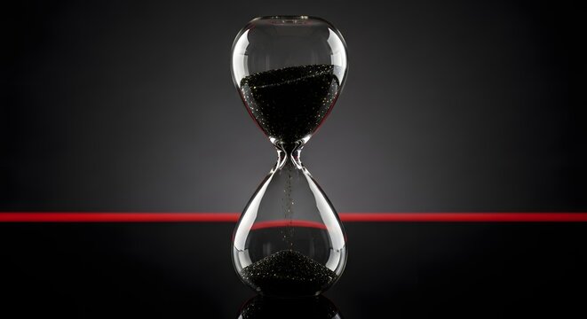 Elegant hourglass with shimmering black sand, a reminder to seize the moment and make every second count in time management and deadlines