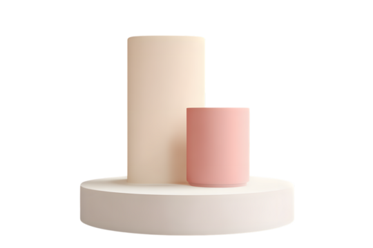 Minimalist 3d render of cylindrical pedestals isolated on white isolated on transparent background