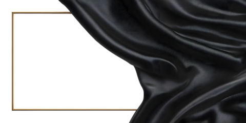 Black textured fabric and golden frame, isolated on transparent background