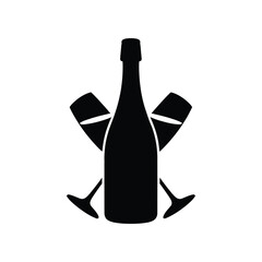 Champagne bottle and glasses celebration black silhouette