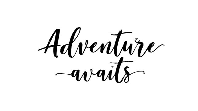 Adventure awaits script text, isolated on transparent background