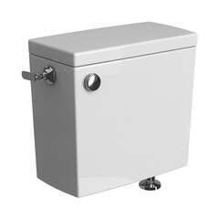 White toilet cistern with chrome flush handle isolated on transparent background
