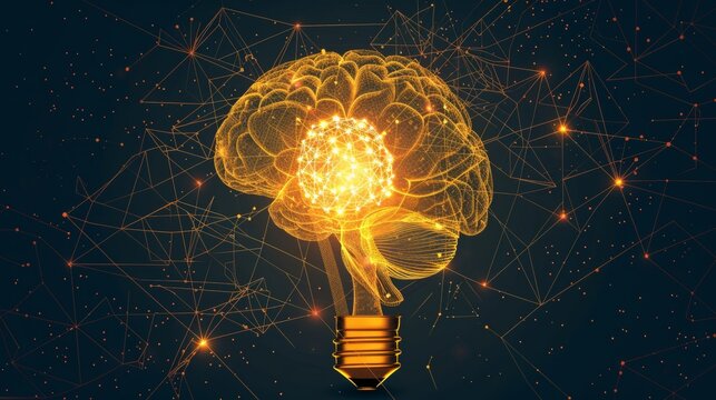 Creative brain and light bulb illustration showcasing generative ai technology concepts