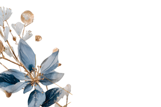 Elegant blue and gold floral branch isolated on transparent background - Powered by Adobe