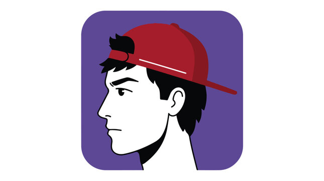 Young man in red cap looking forward with determination.