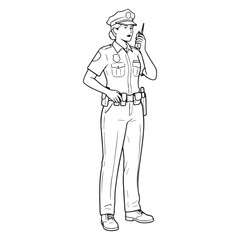 Vigilant Police Line Art – Police Vector Drawing with Refined Facial and Uniform Lines – Police Drawing – Vector of Police – Police Sketch