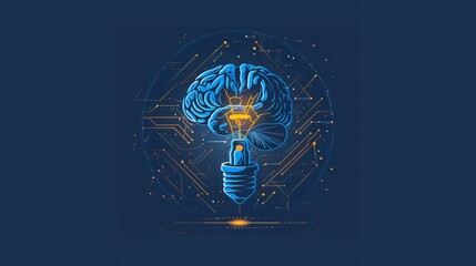 Innovative concept featuring brain and light bulb illustration enhanced by generative ai technology