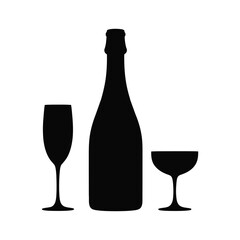 Champagne bottle and glasses celebration silhouette