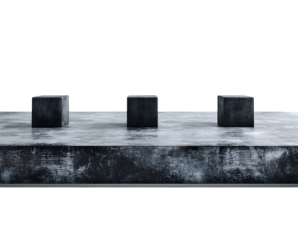 Dark cubes on concrete surface, isolated on transparent background