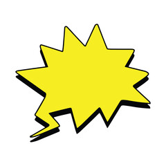 A yellow starburst speech bubble with black outline and shadow on a plain white isolated background